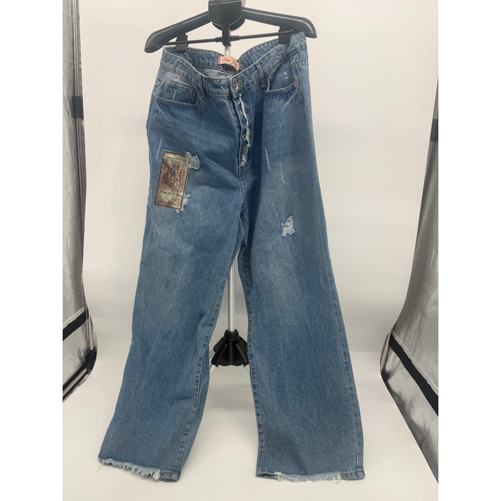 Elite Jeans Womens High Rise Wide Leg Distressed Denim Jeans Blue Size 17/18